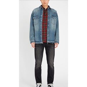 THE KOOPLES DISTRESSED BLUE DENIM OVERSIZED SHIRT